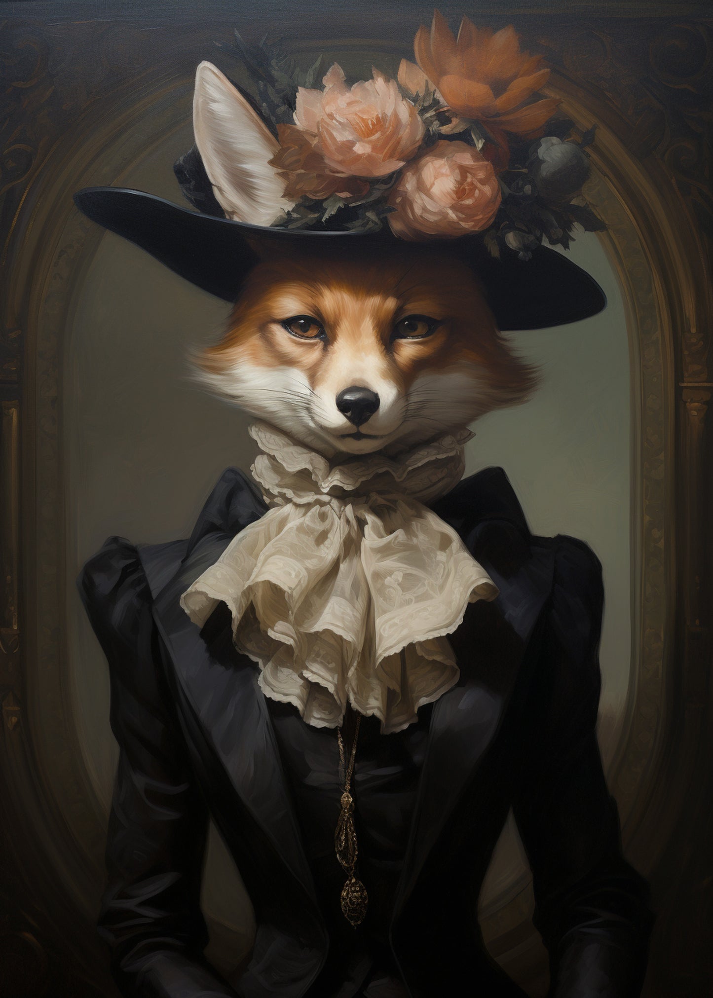 Lady Räv med hatt och rosor