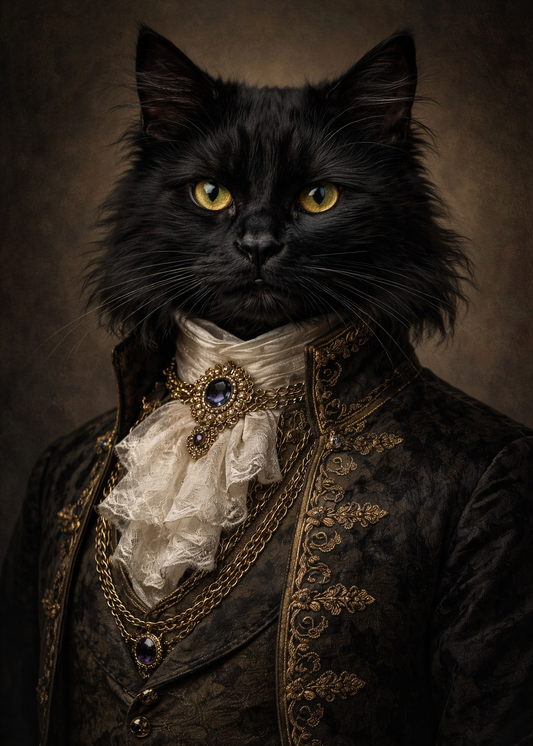 Elegant svart katt i barockstil
