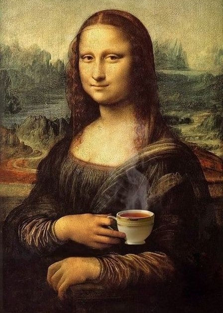 Mona Lisa med kaffekopp