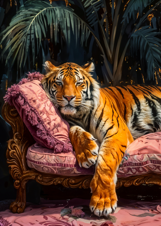 Tiger i rosa soffa